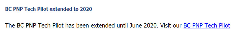 BC省技术移民试点项目延长至2020年6月